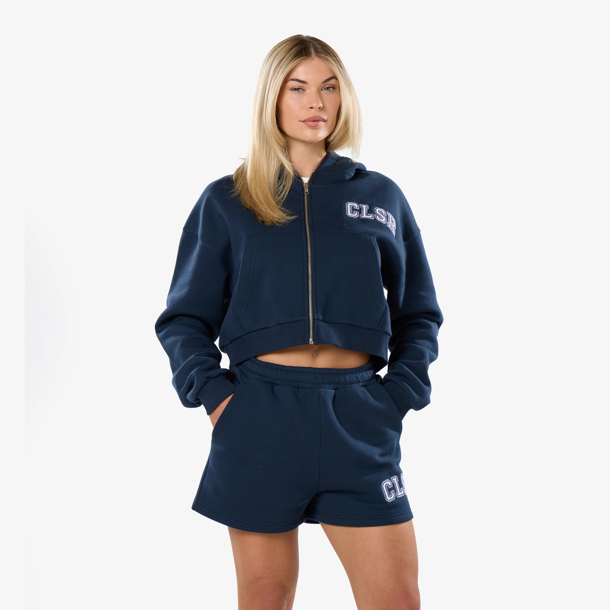 Varsity Applique Zip Through Twinset | Navy