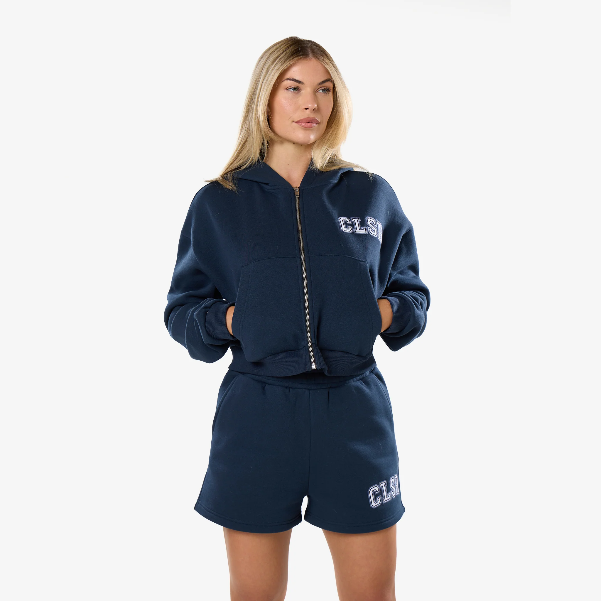 Varsity Applique Zip Through Twinset | Navy - Image 6