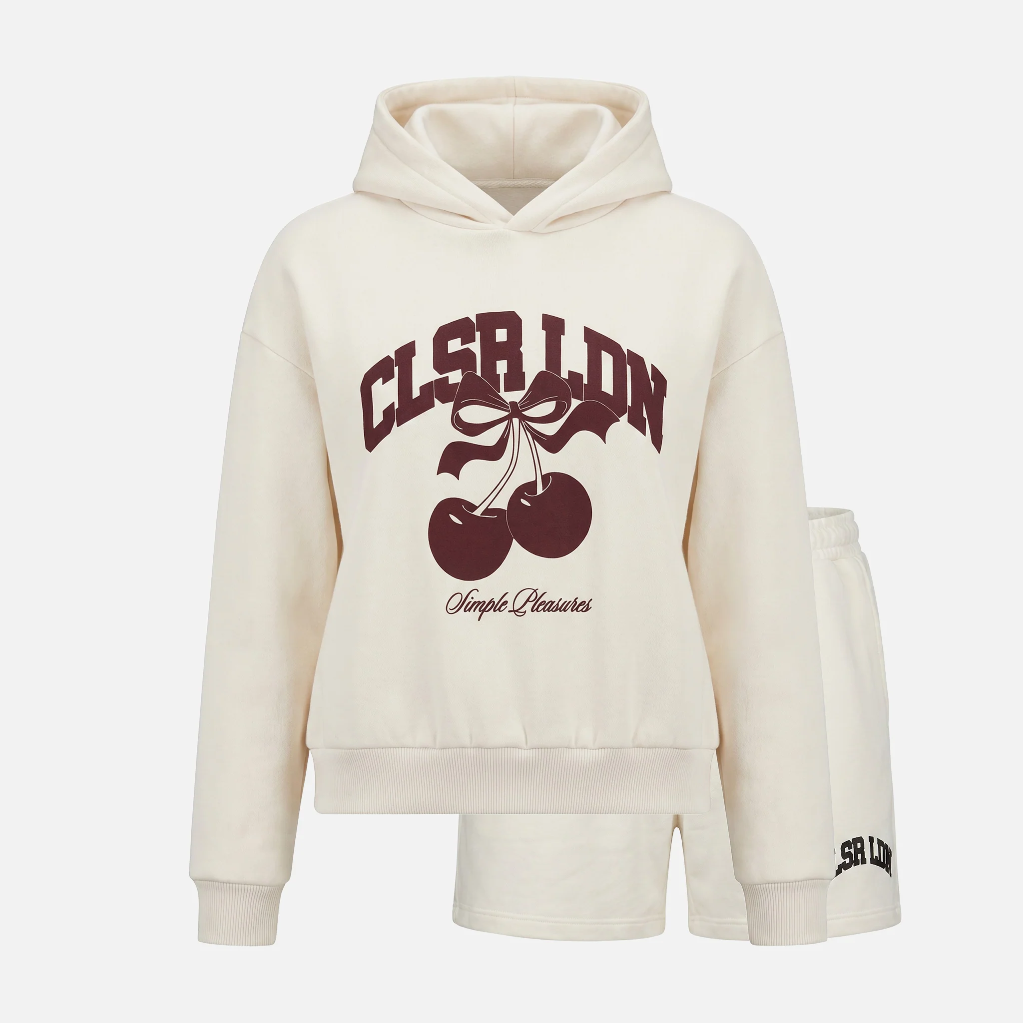Varsity Cherry Hoodie And Short Set | Marshmallow