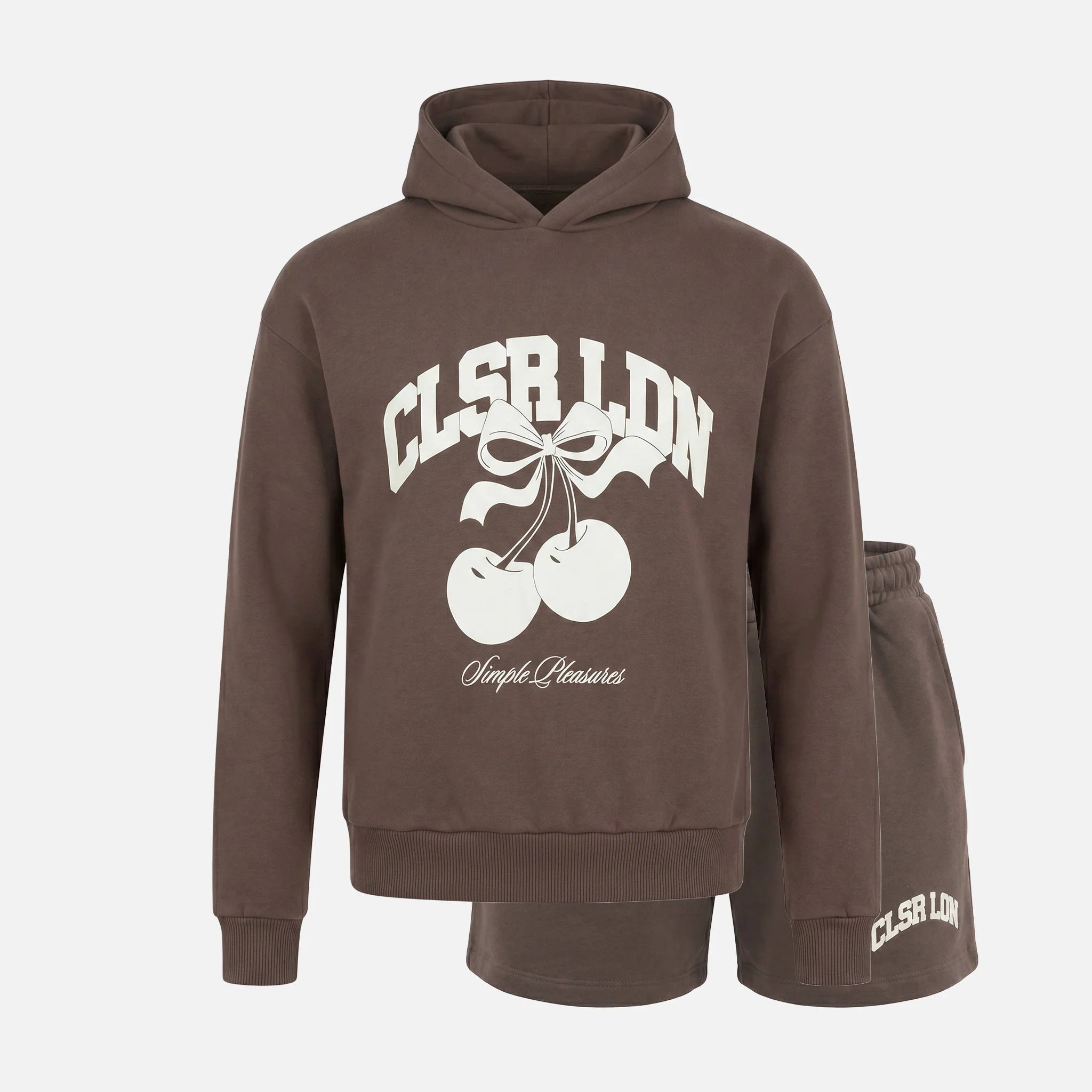 Varsity Cherry Hoodie And Short Set | Mocha