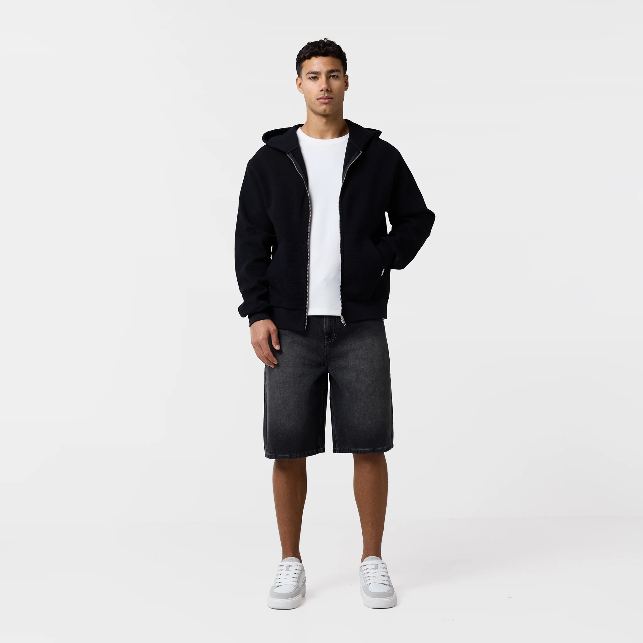Waffle Full Zip Hoodie | Black - Image 3