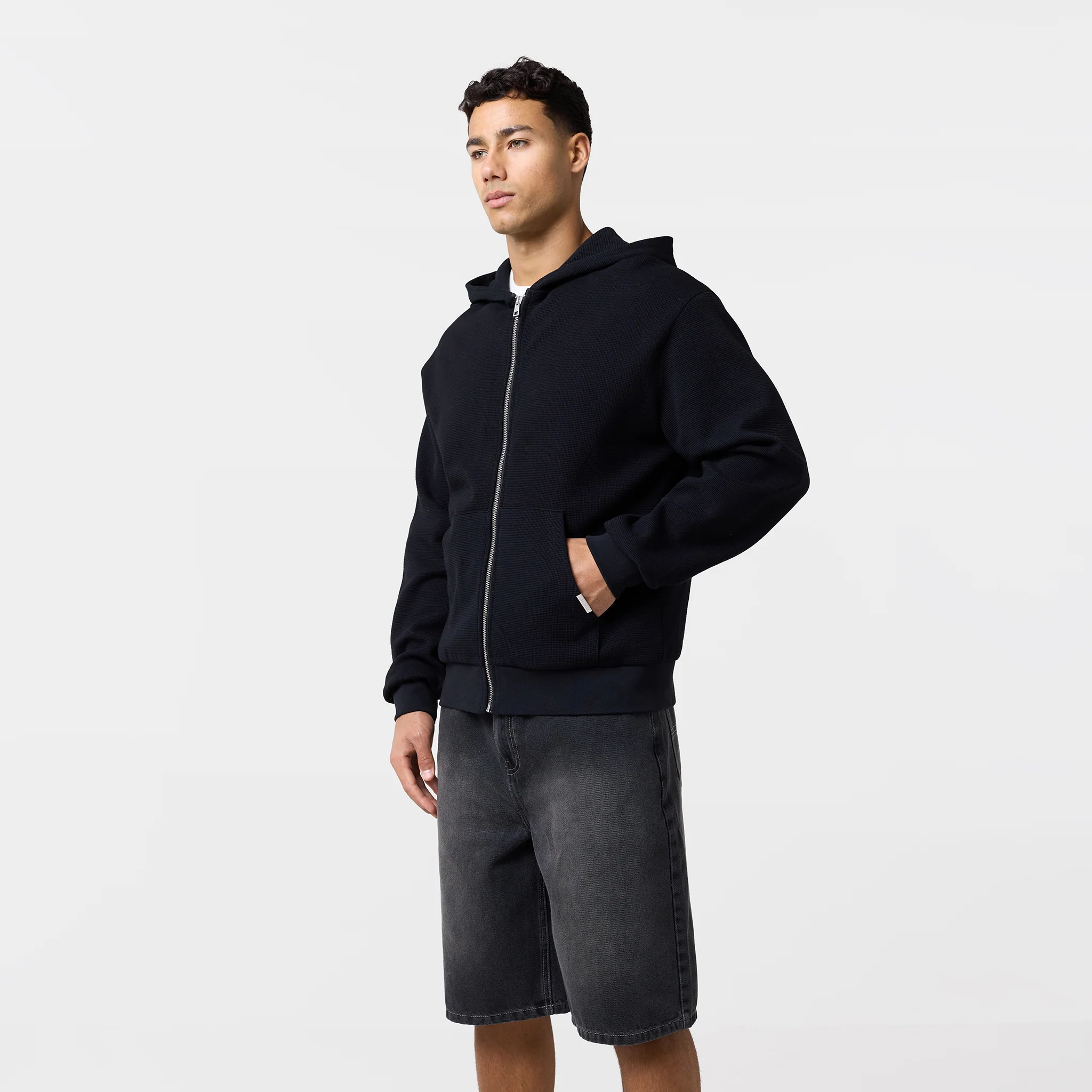 Waffle Full Zip Hoodie | Black - Image 4