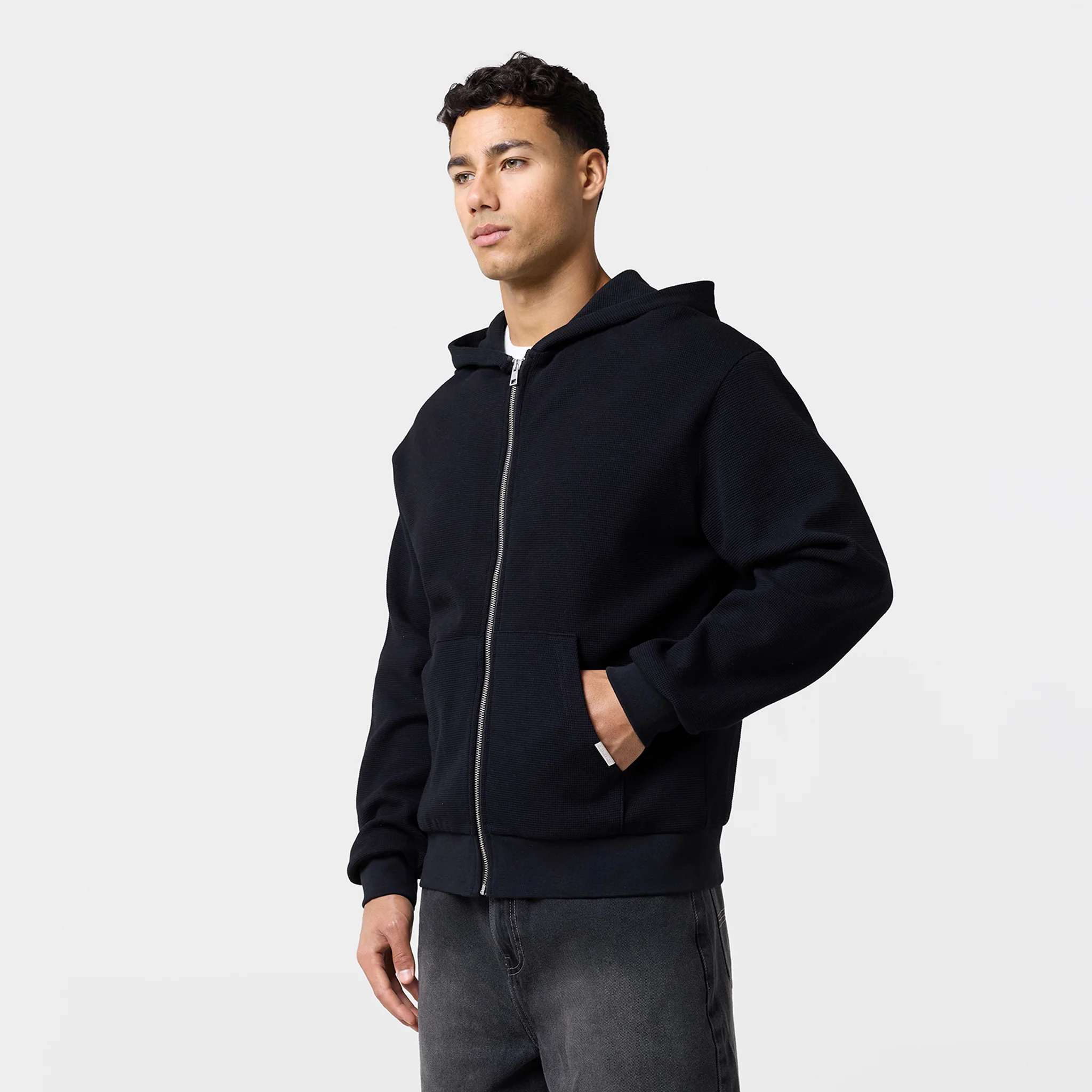 Waffle Full Zip Hoodie | Black - Image 5