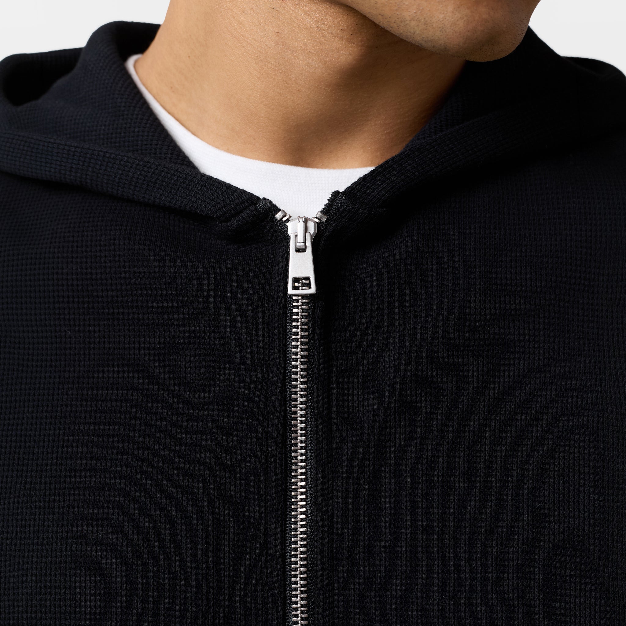 Waffle Full Zip Hoodie | Black - Image 6