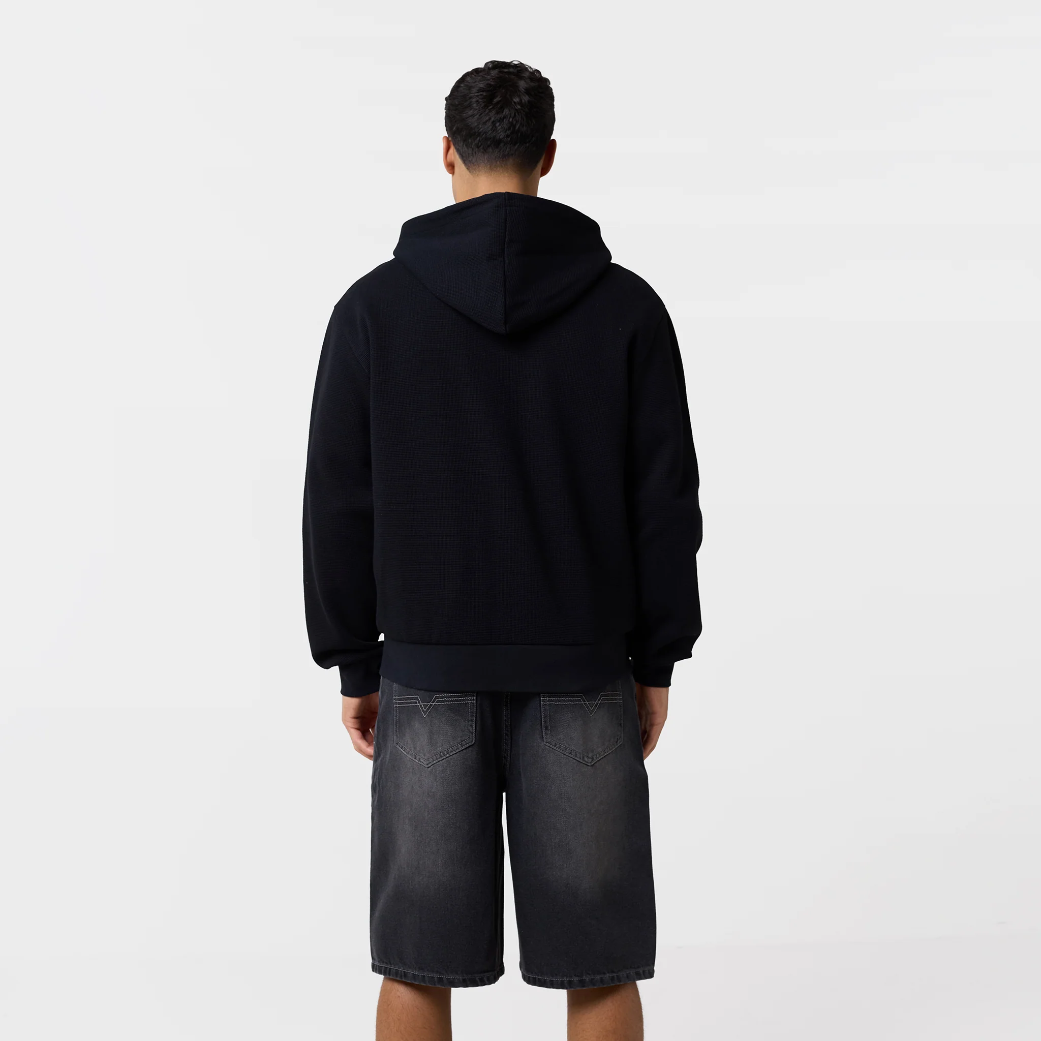 Waffle Full Zip Hoodie | Black - Image 8