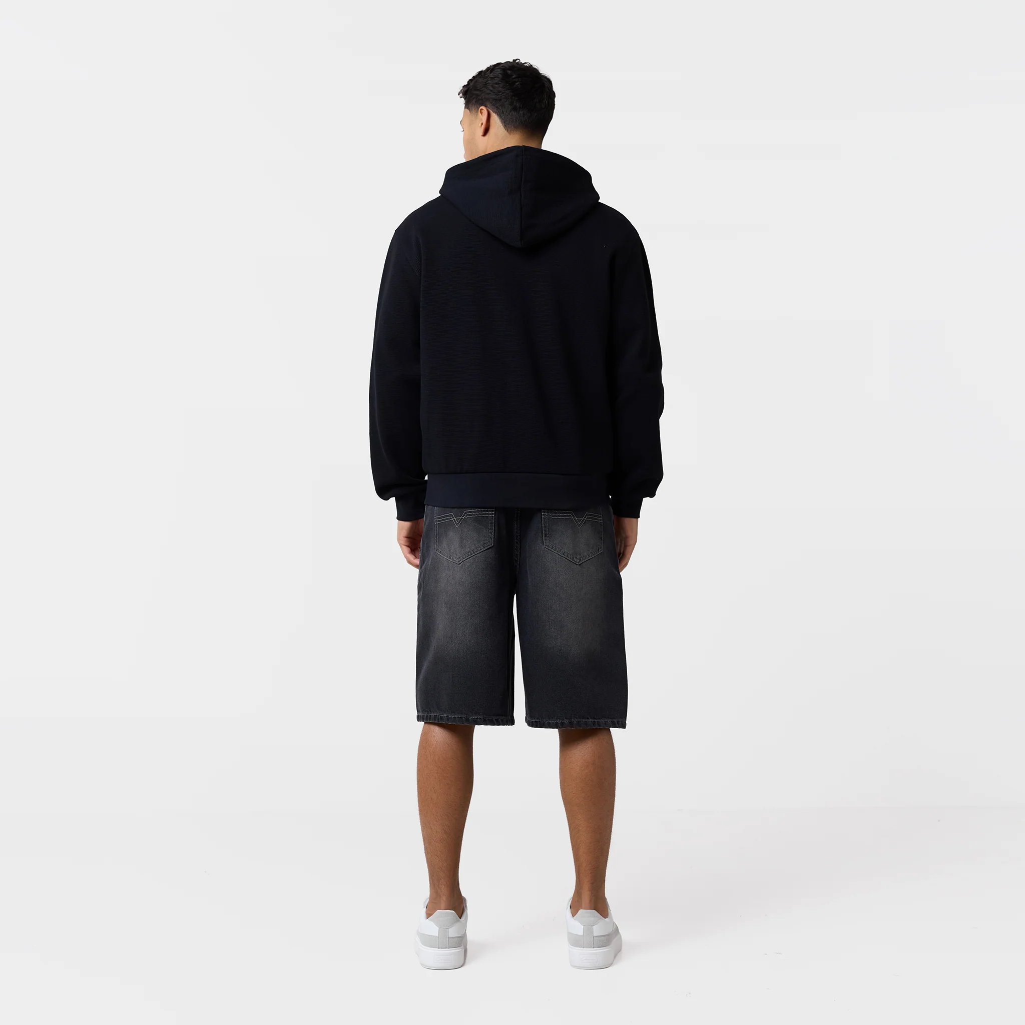 Waffle Full Zip Hoodie | Black - Image 9