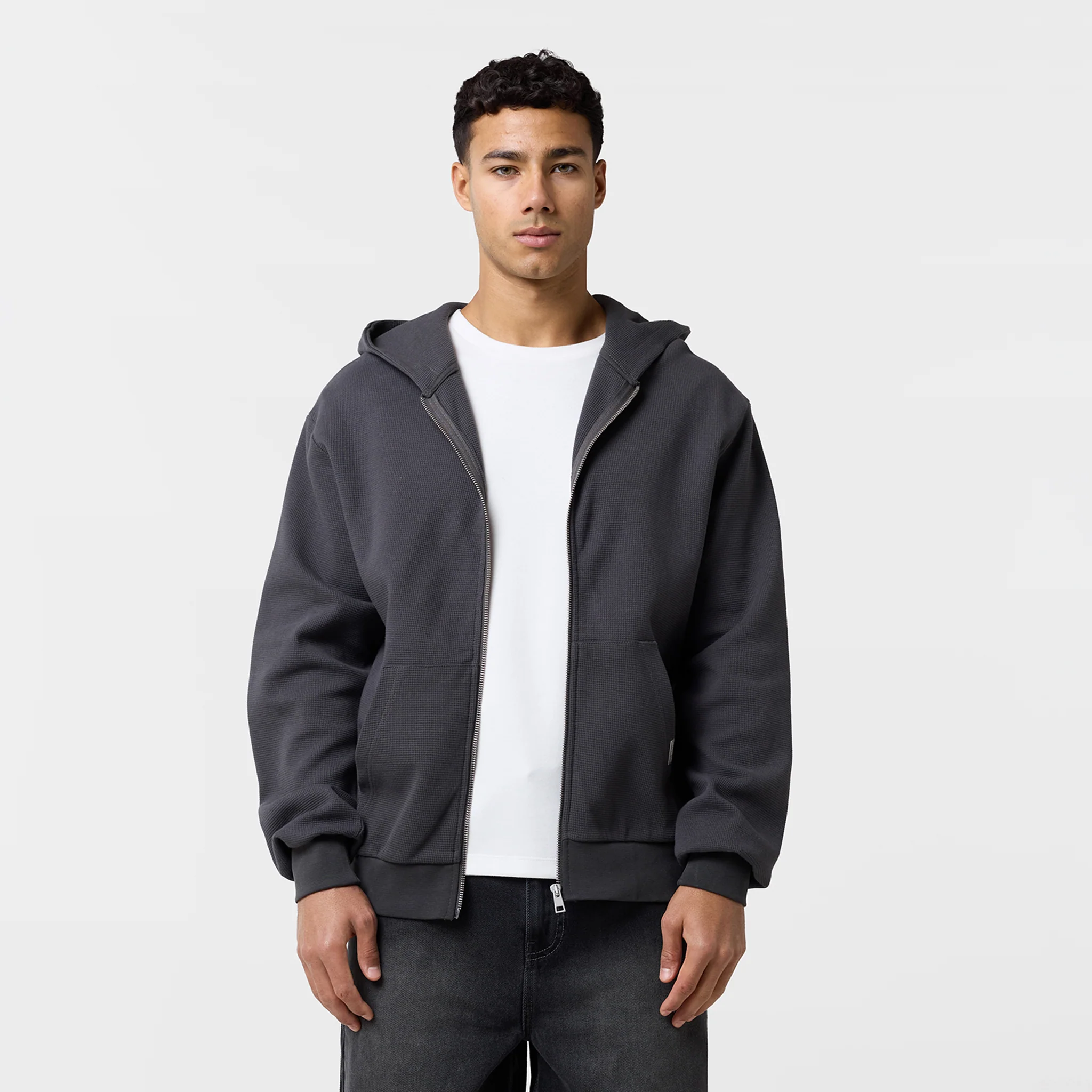 Waffle Full Zip Hoodie | Charcoal - Image 3