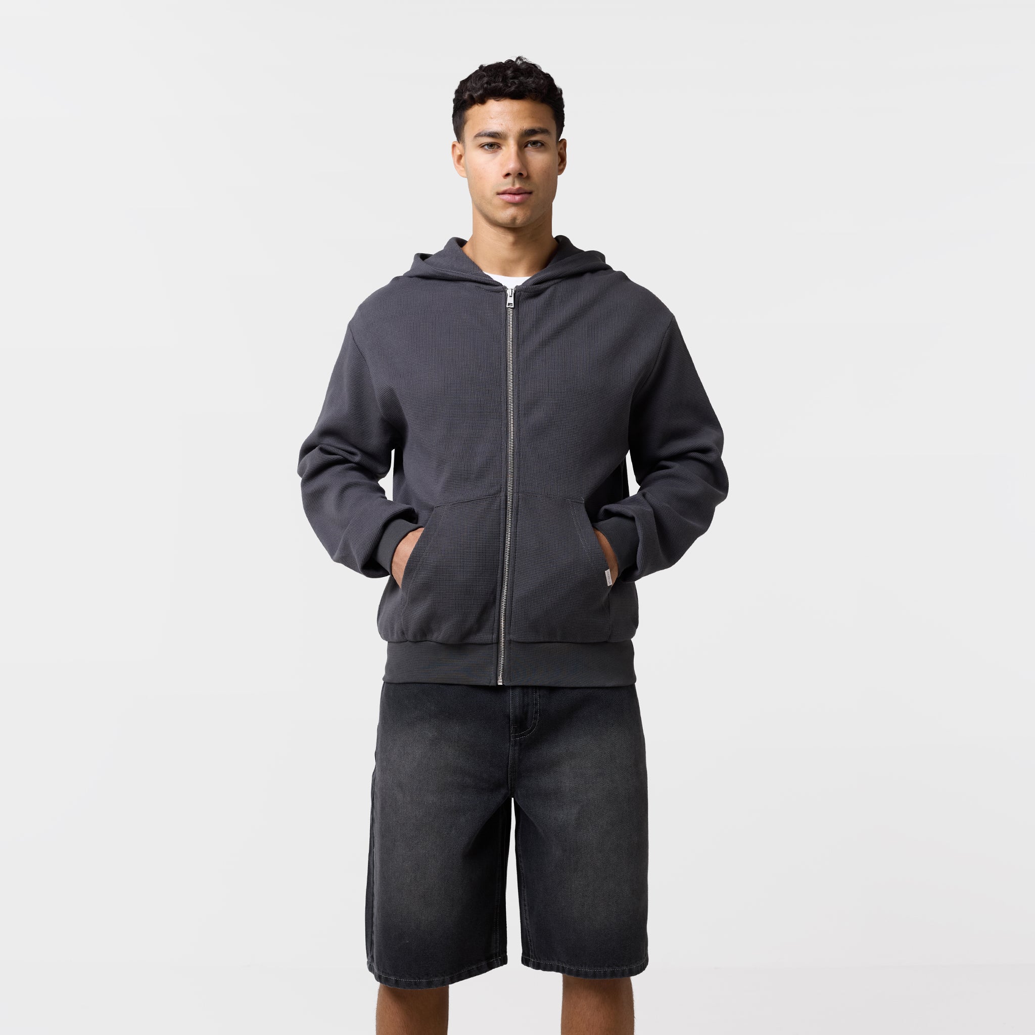 Waffle Full Zip Hoodie | Charcoal - Image 4