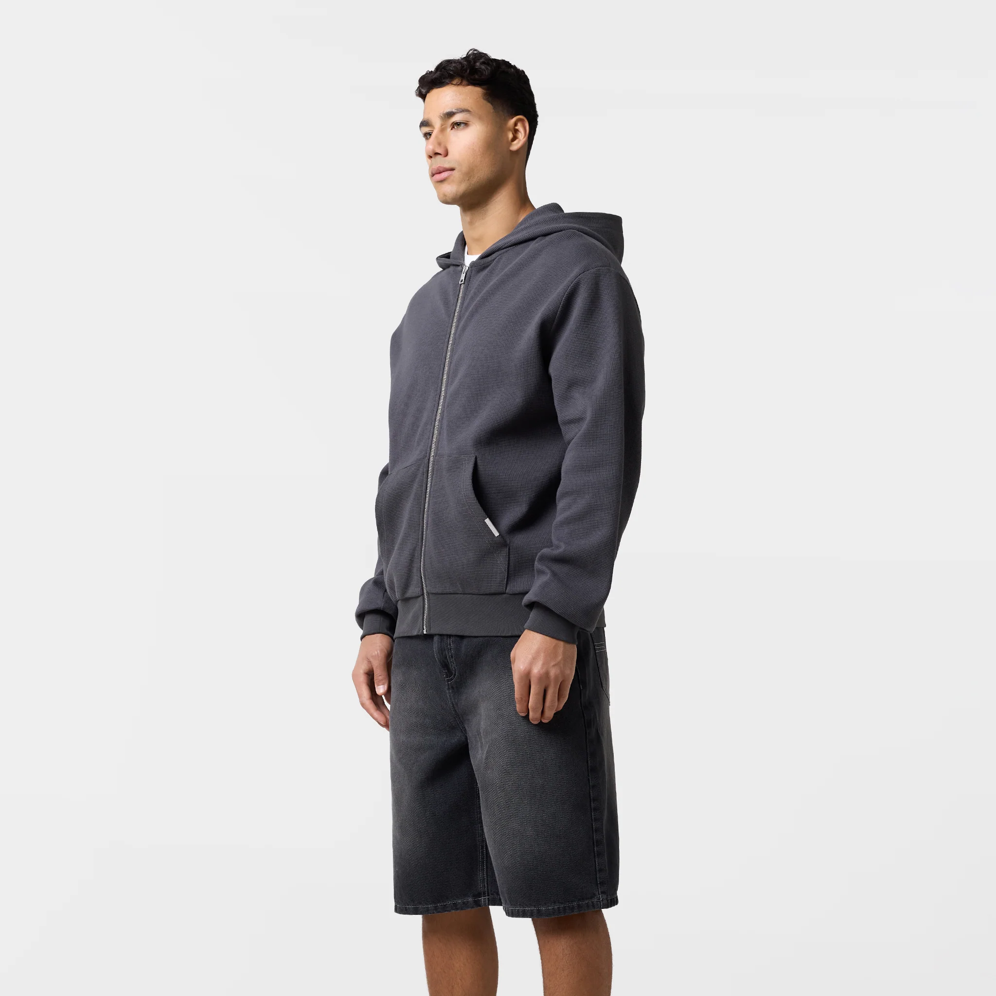Waffle Full Zip Hoodie | Charcoal - Image 6