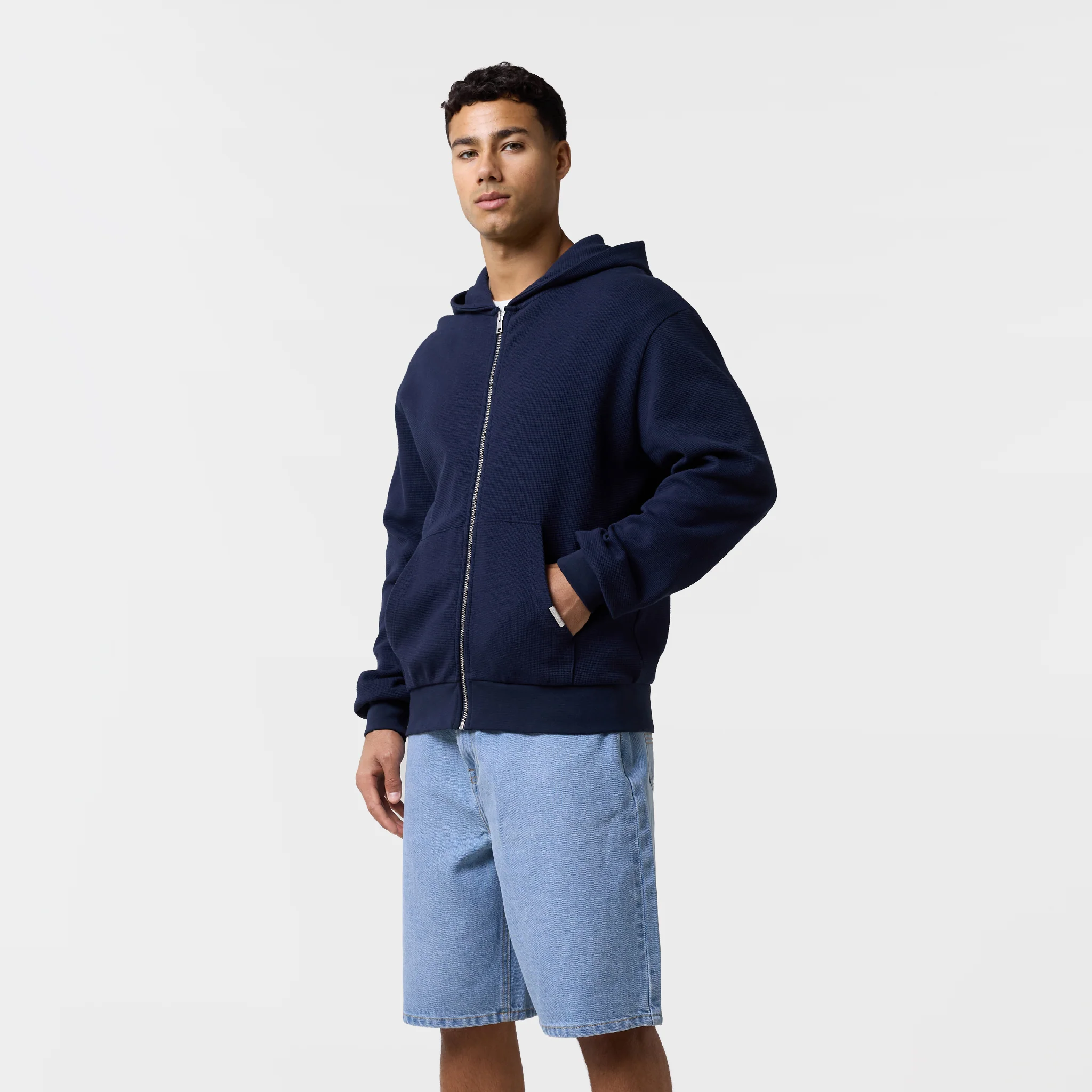 Waffle Full Zip Hoodie | Navy - Image 6