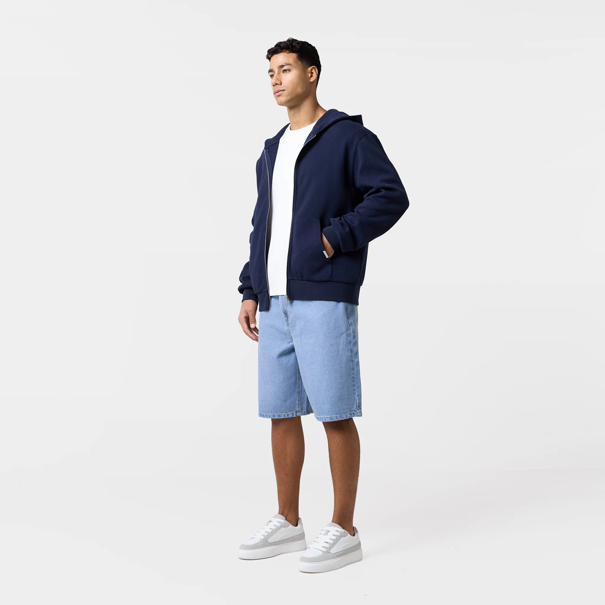 Waffle Full Zip Hoodie | Navy - Image 7