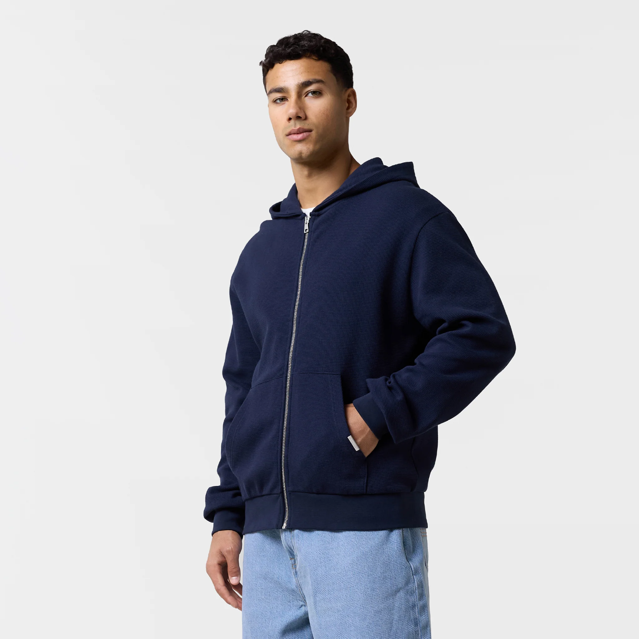 Waffle Full Zip Hoodie | Navy - Image 8
