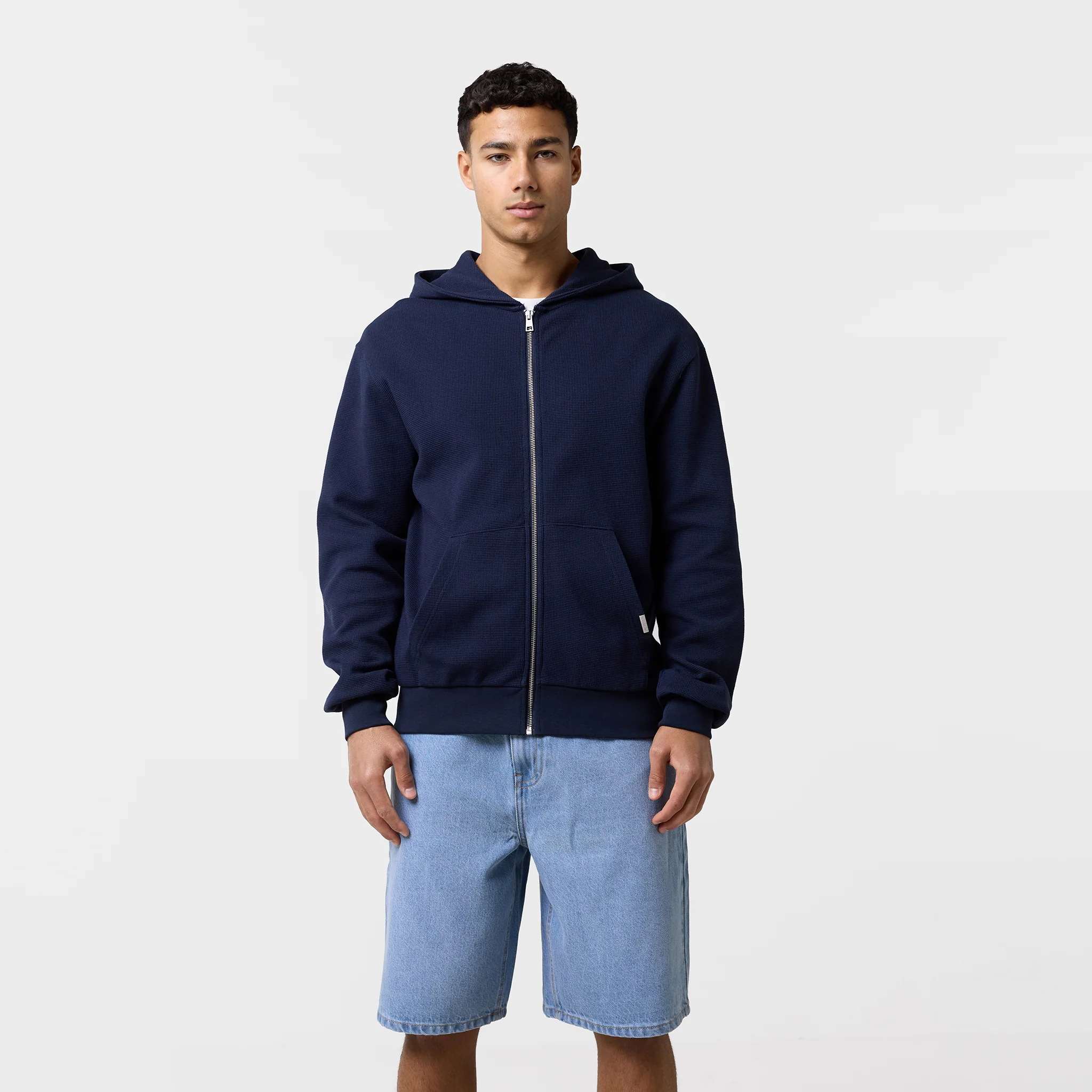 Waffle Full Zip Hoodie | Navy - Image 9