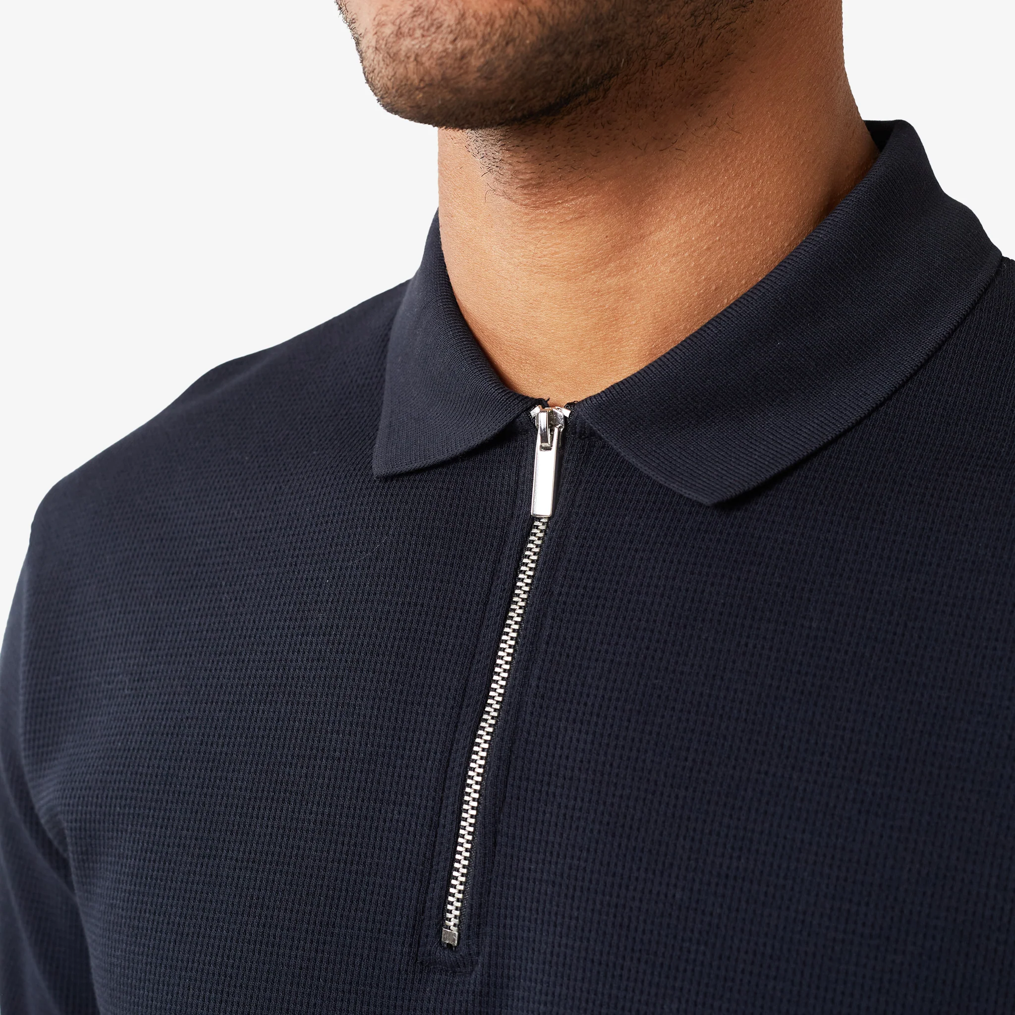 Waffle Knit Zip Polo | Dark Navy - Image 3