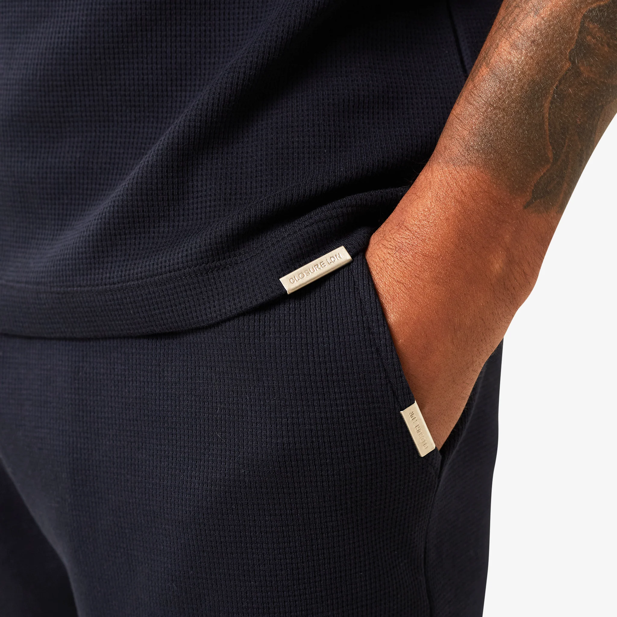 Waffle Knit Zip Polo | Dark Navy - Image 4
