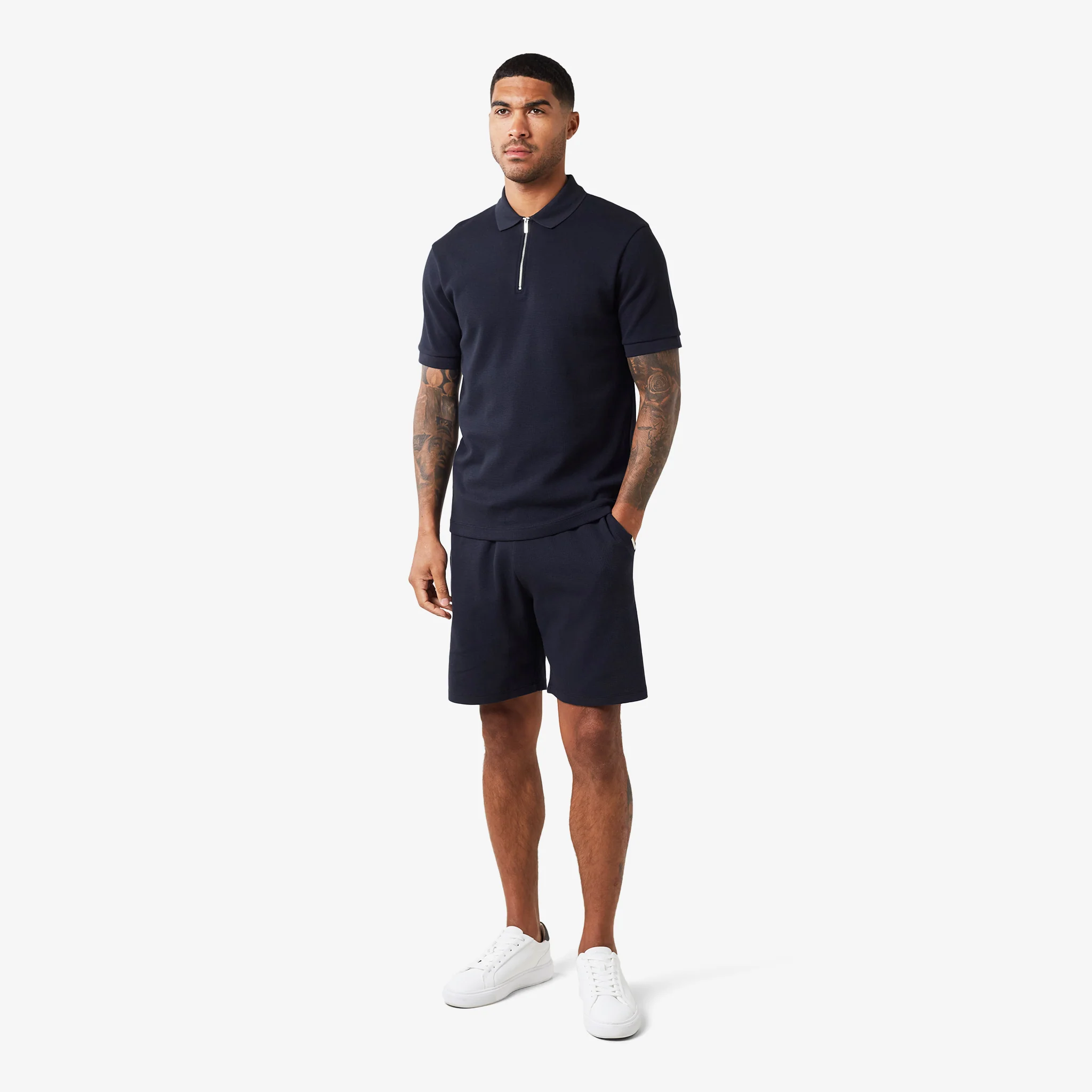 Waffle Knit Zip Polo | Dark Navy - Image 5