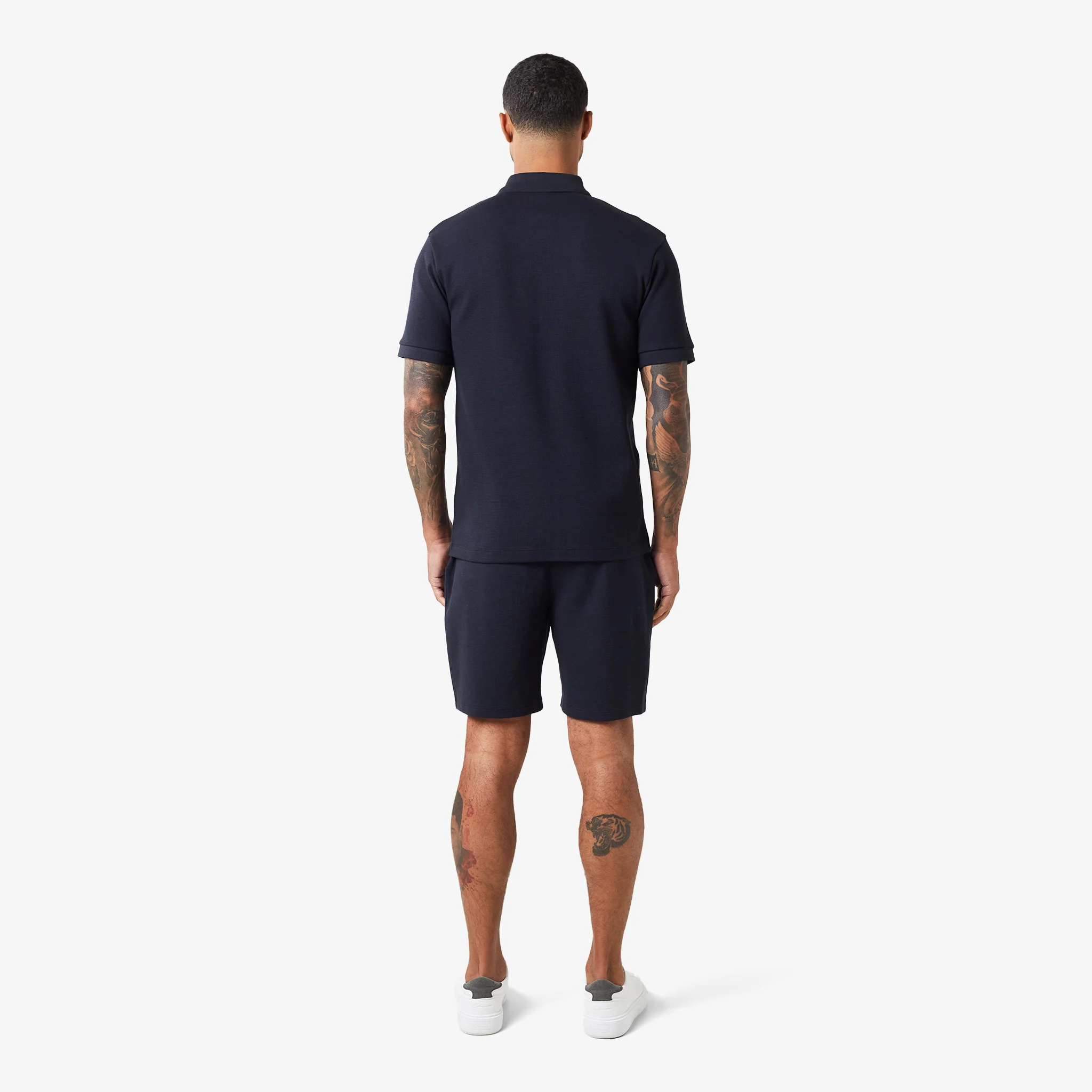 Waffle Knit Zip Polo | Dark Navy - Image 6