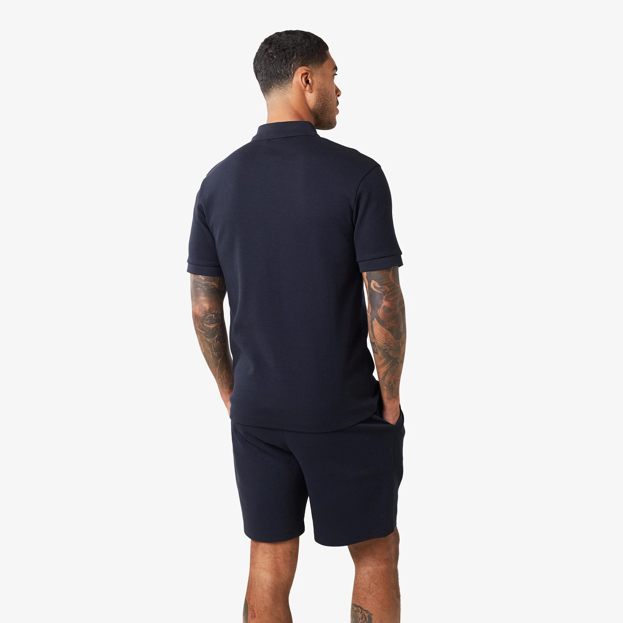 Waffle Knit Zip Polo | Dark Navy - Image 7