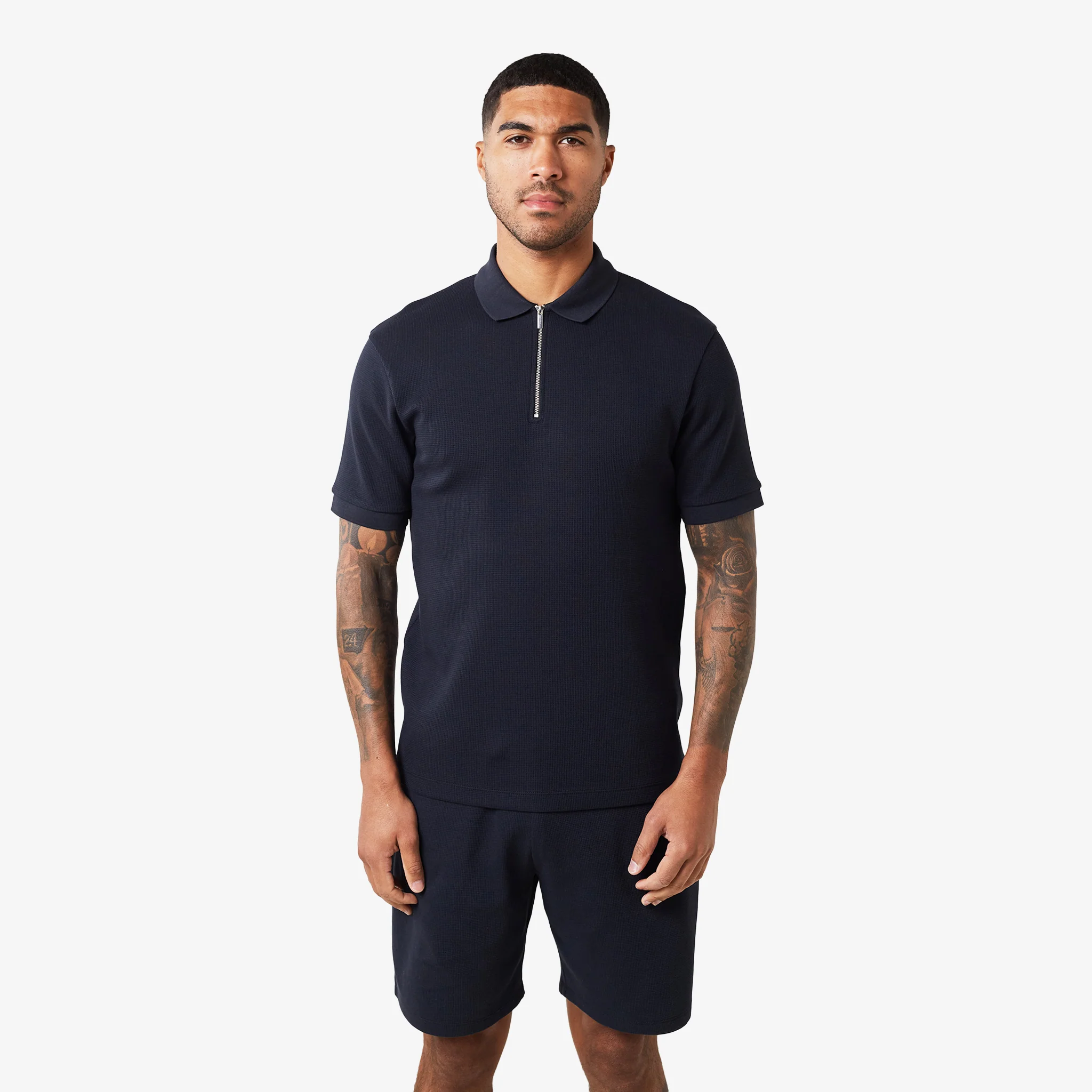 Waffle Knit Zip Polo | Dark Navy - Image 8