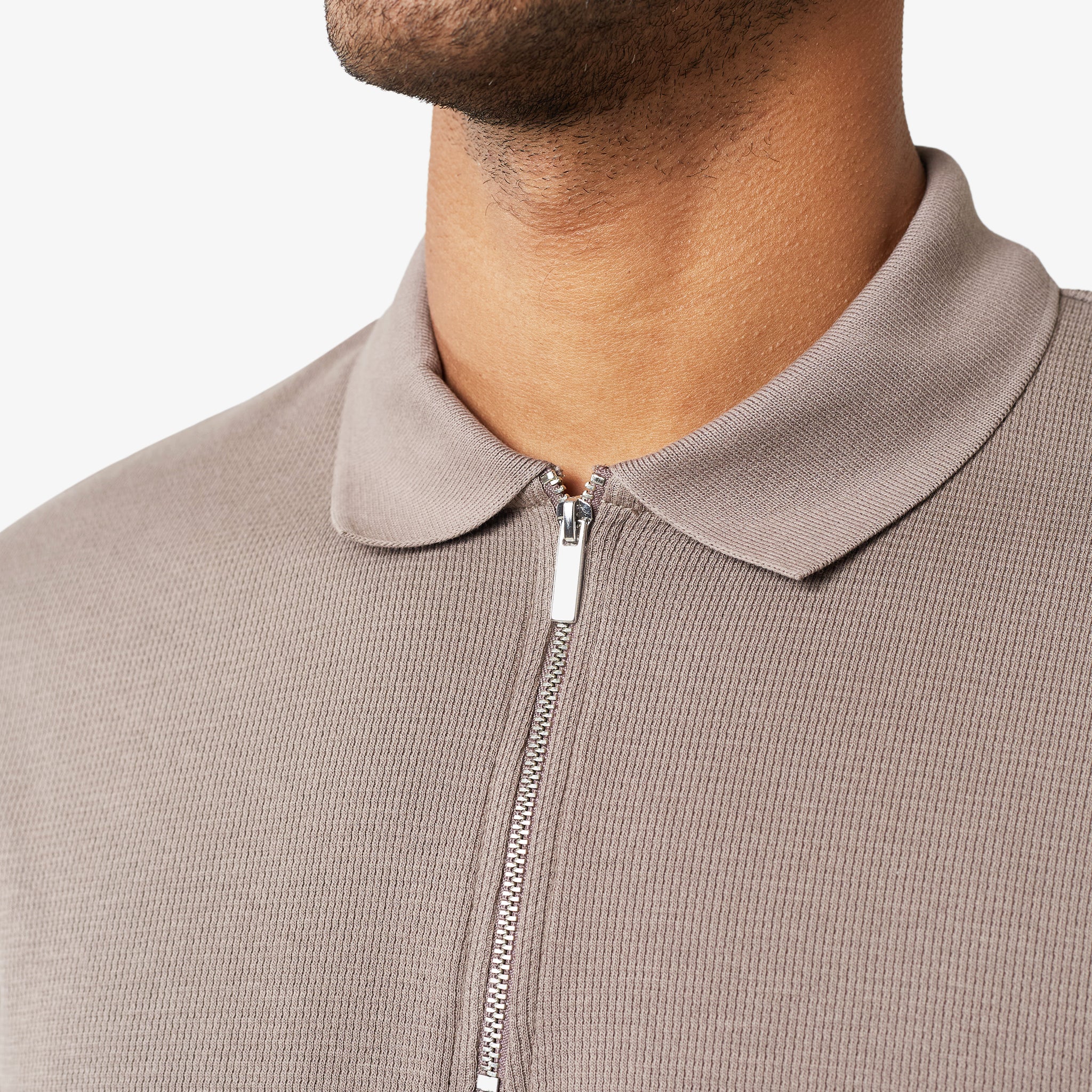 Waffle Knit Zip Polo | Brown - Image 3