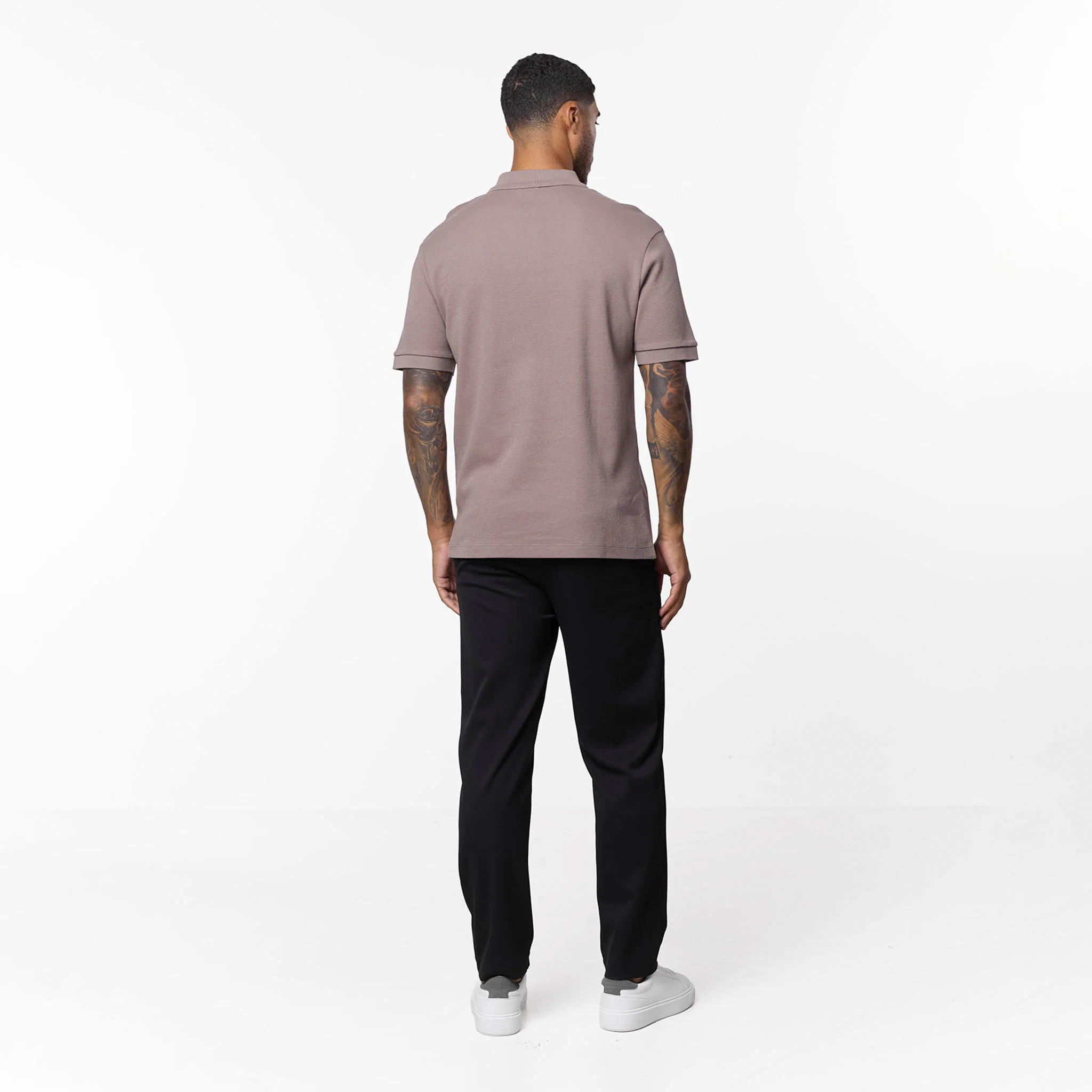 Waffle Knit Zip Polo | Brown - Image 5