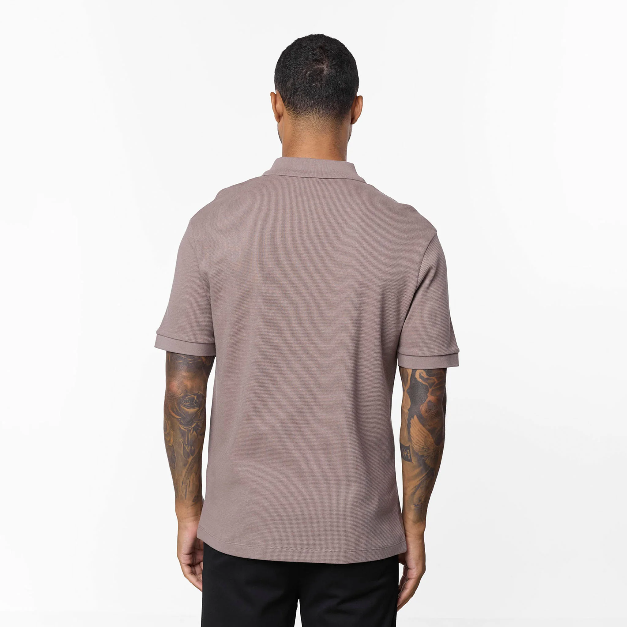 Waffle Knit Zip Polo | Brown - Image 6
