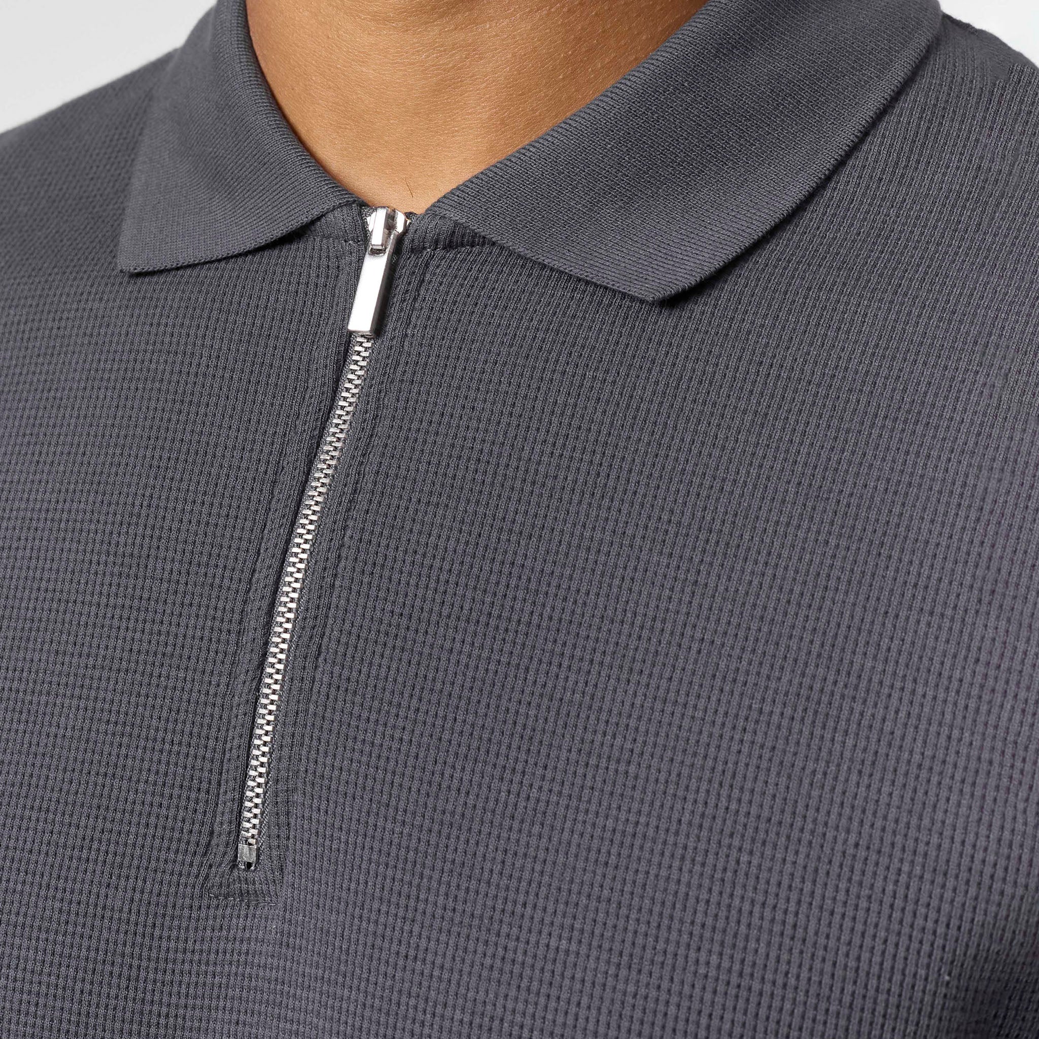 Waffle Knit Zip Polo | Charcoal - Image 3