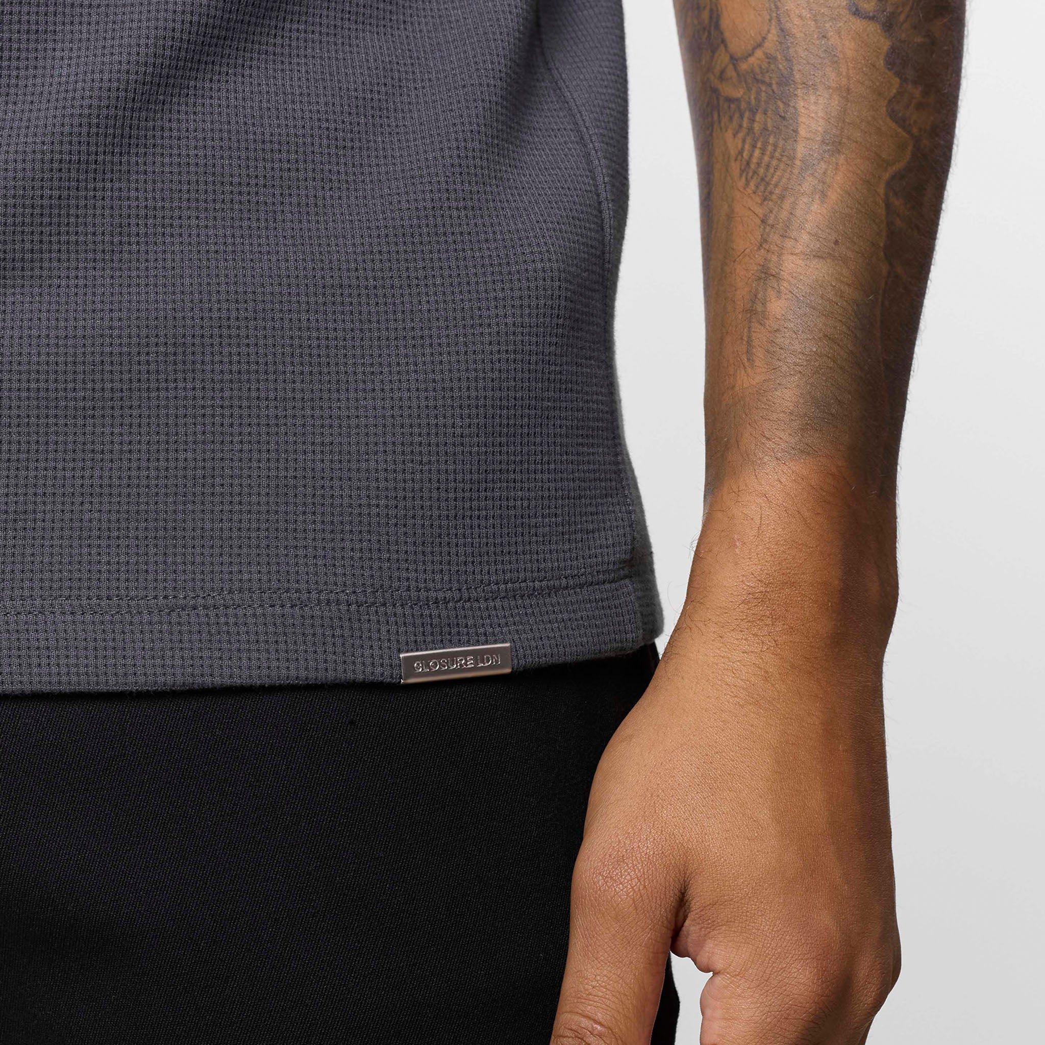 Waffle Knit Zip Polo | Charcoal - Image 4