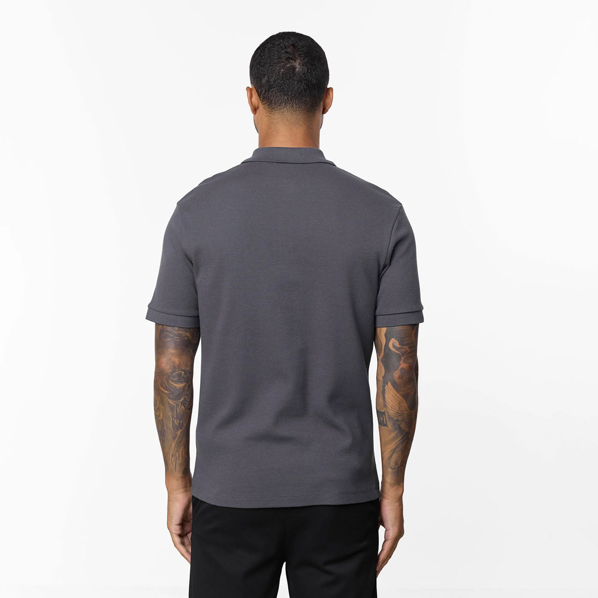 Waffle Knit Zip Polo | Charcoal - Image 5