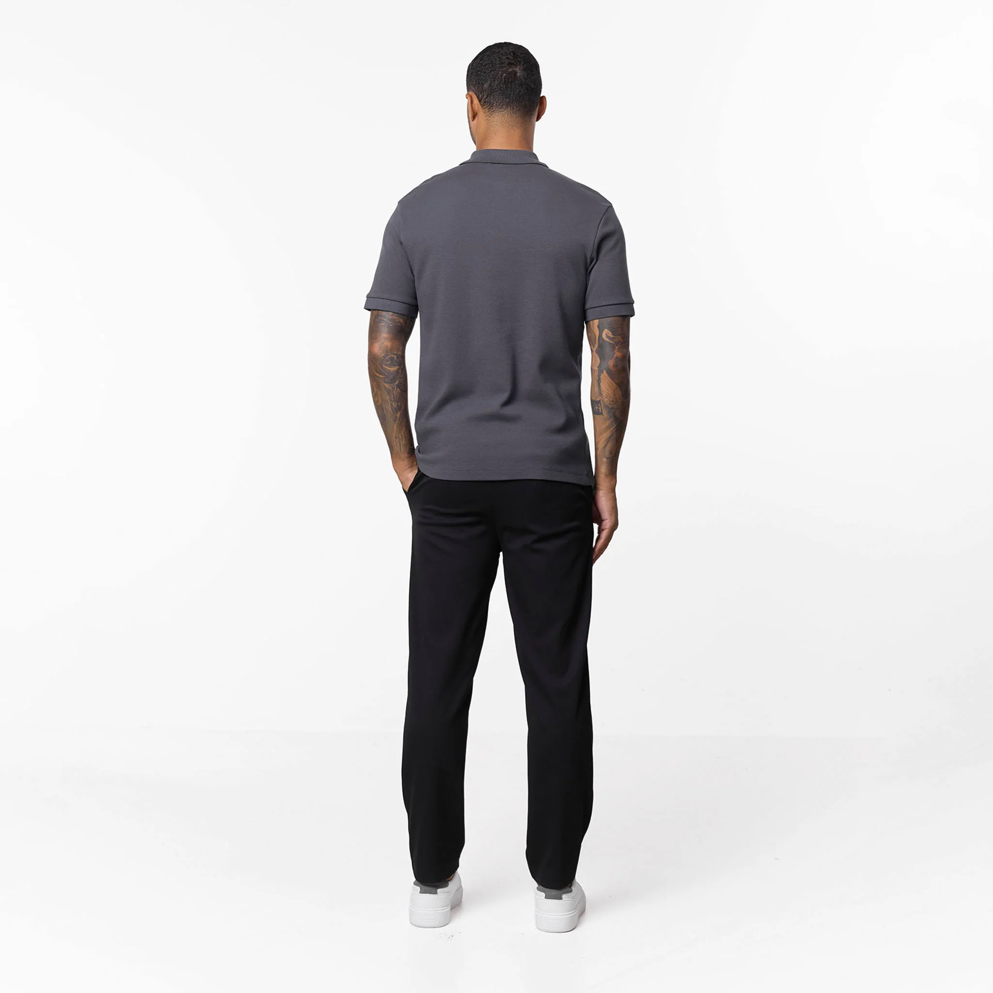 Waffle Knit Zip Polo | Charcoal - Image 6