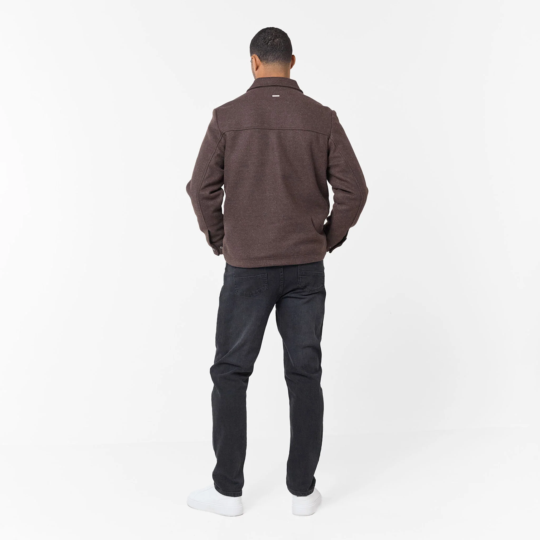 Faux Wool Button Up Jacket | Brown - Image 12