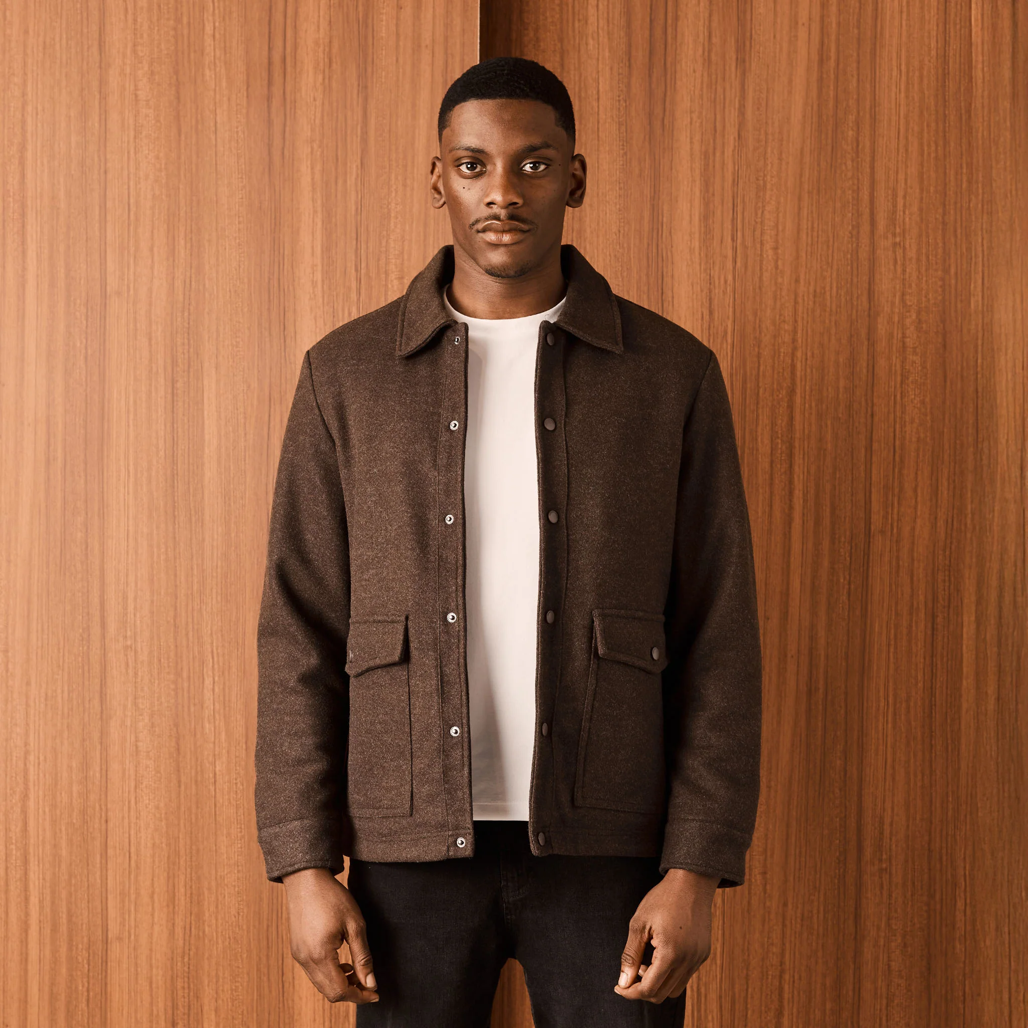 Faux Wool Button Up Jacket | Brown - Image 2