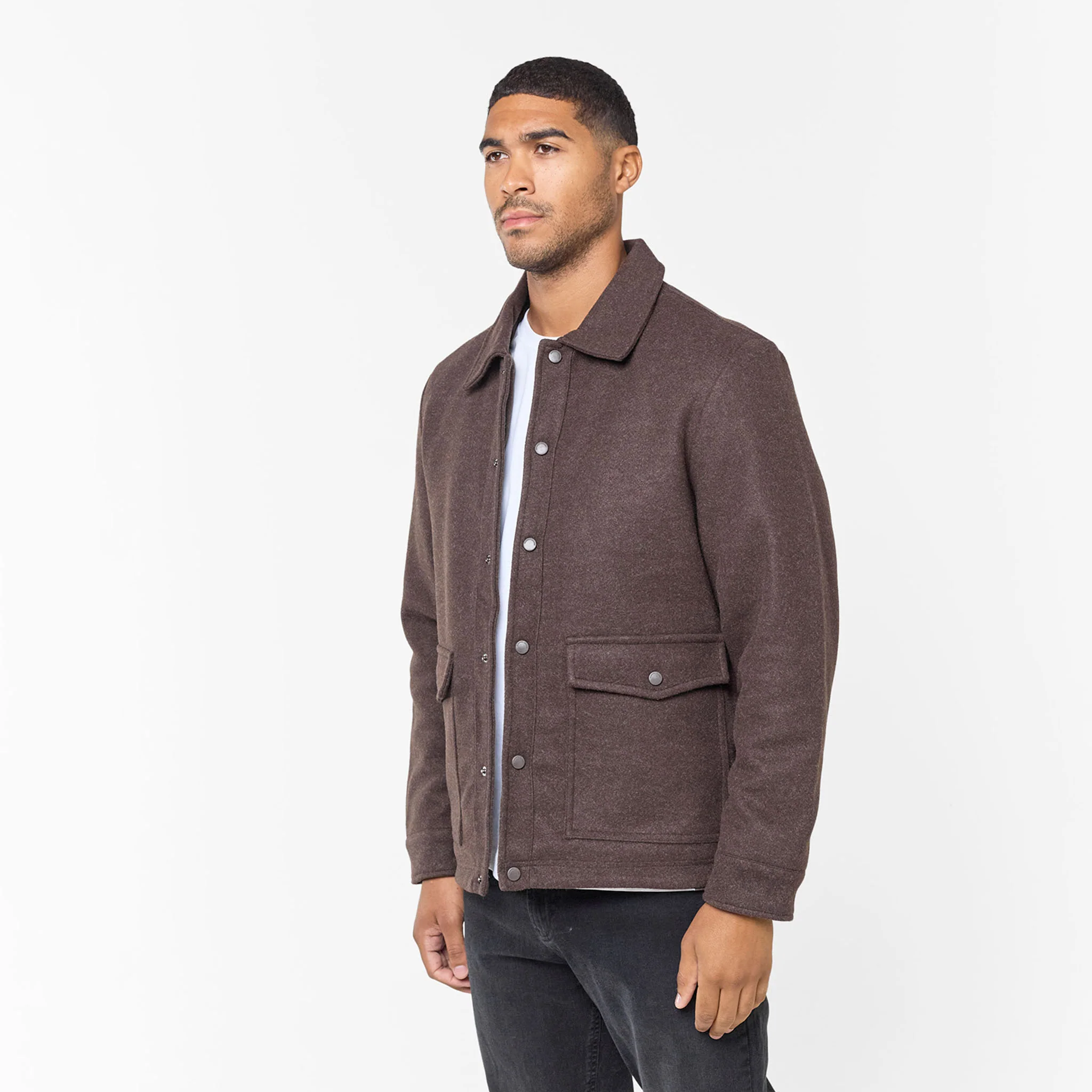 Faux Wool Button Up Jacket | Brown - Image 6