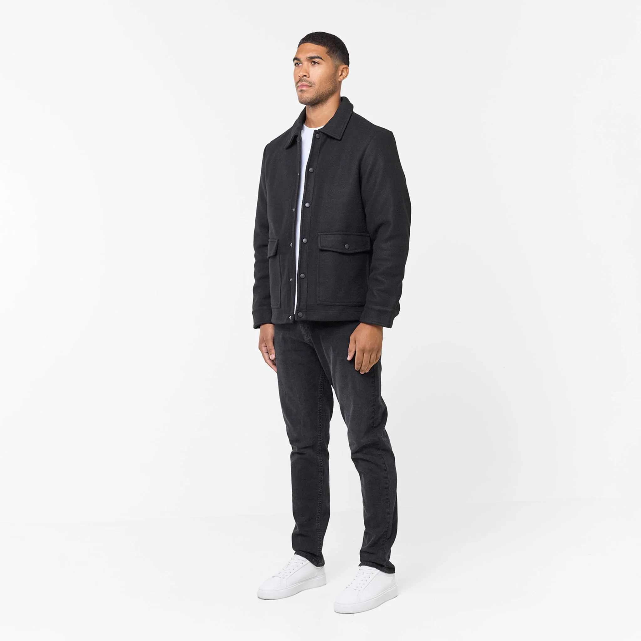 Faux Wool Button Up Jacket | Black - Image 3