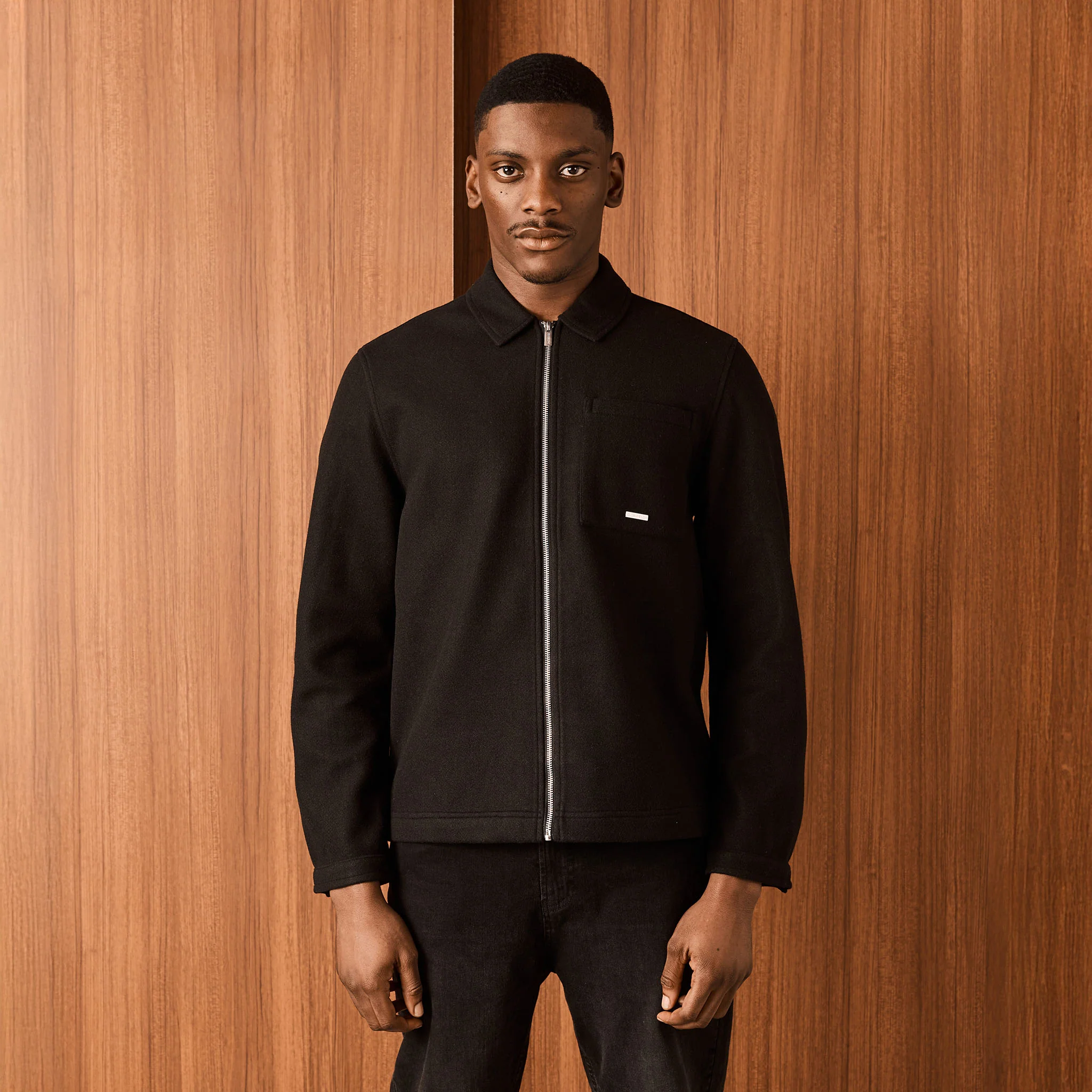 Faux Wool Zip Jacket | Black - Image 2