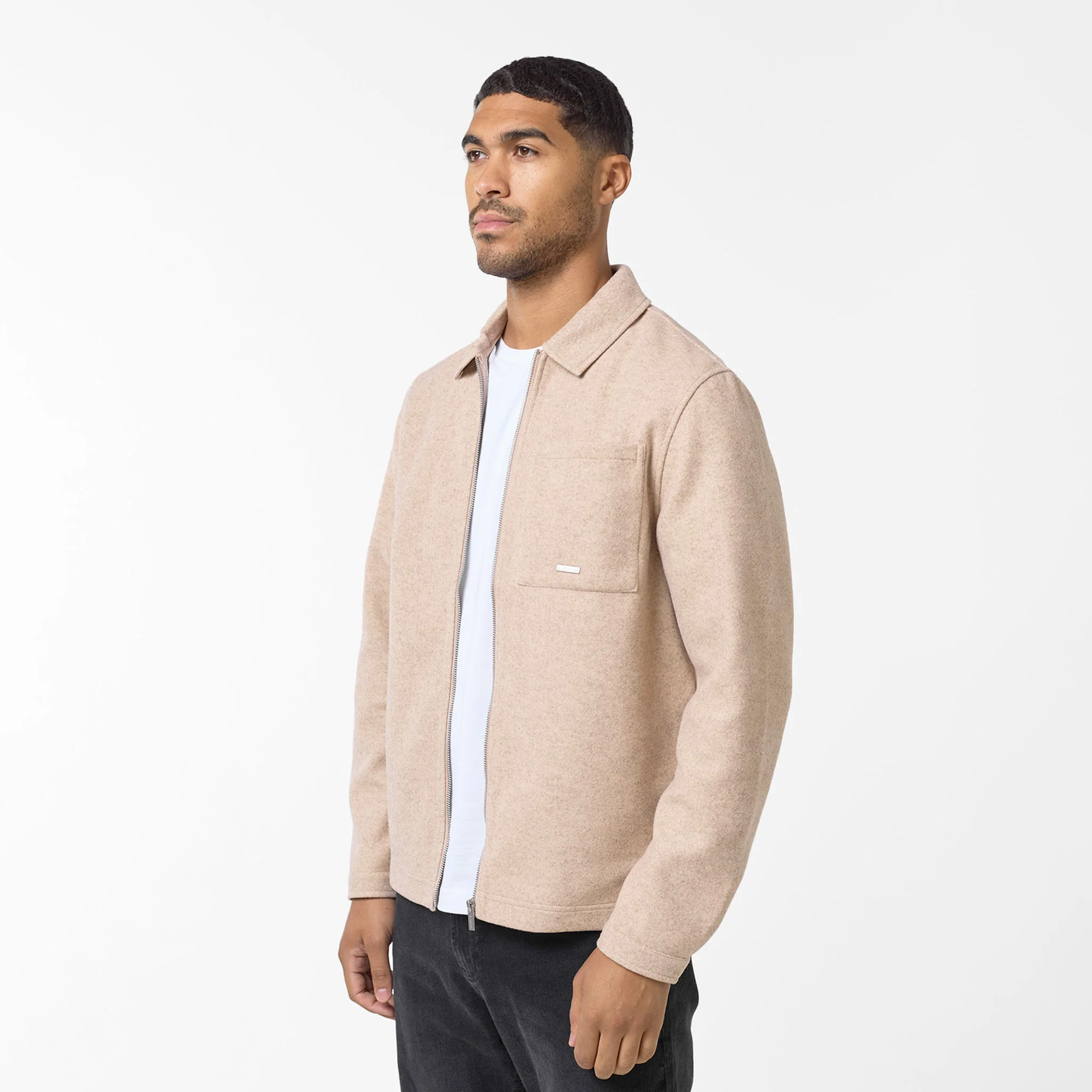 Faux Wool Zip Jacket | Stone