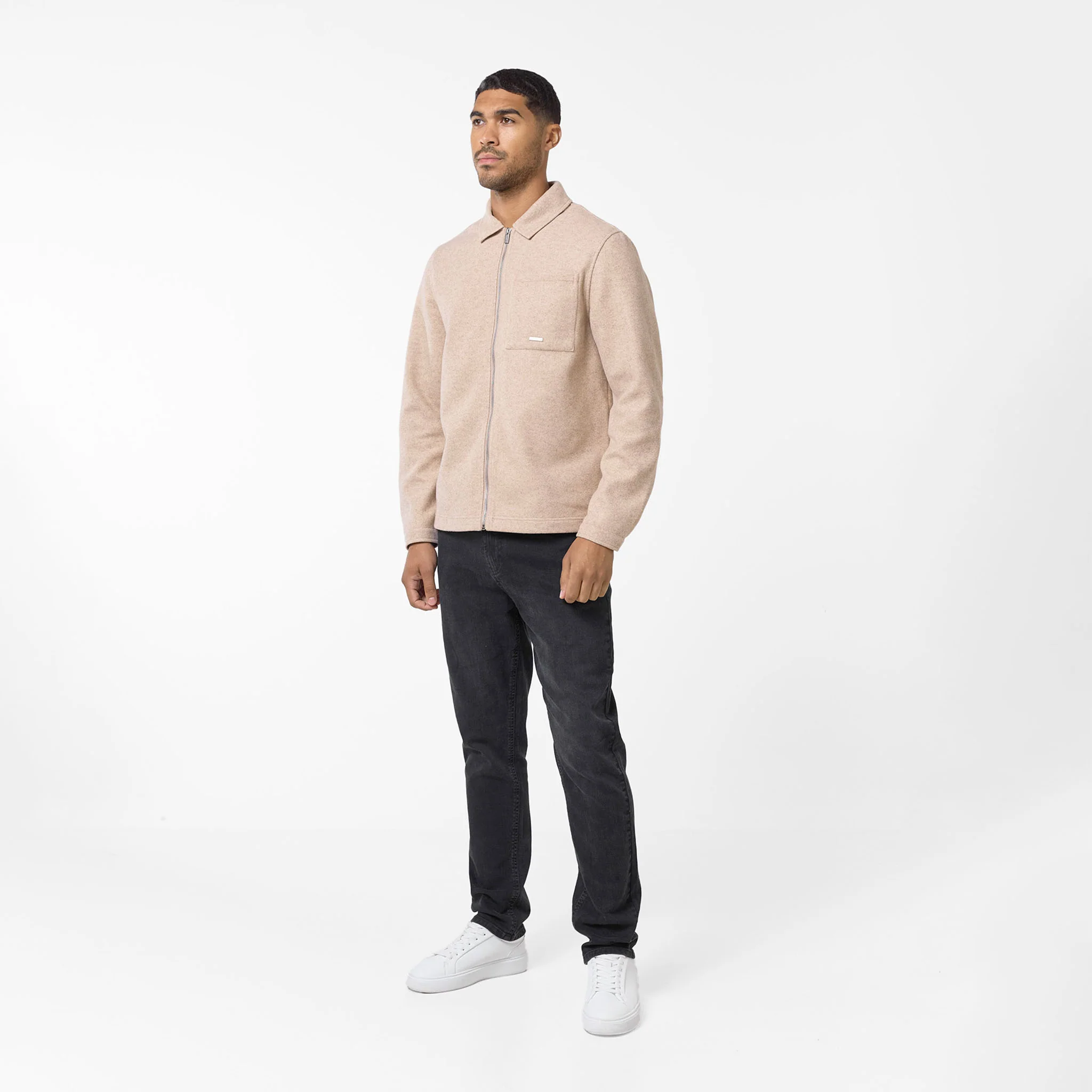 Faux Wool Zip Jacket | Stone - Image 8